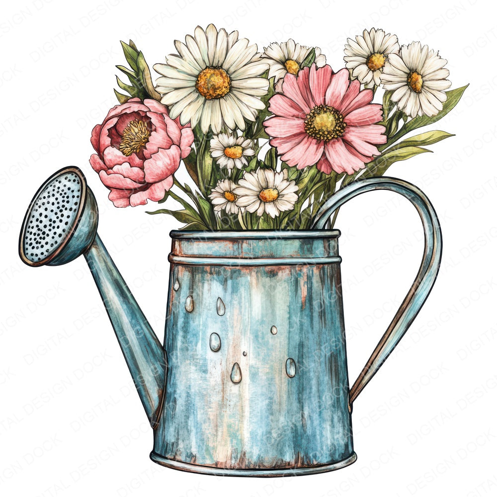 Watering Can with Florals Clipart Set (DDD007443)