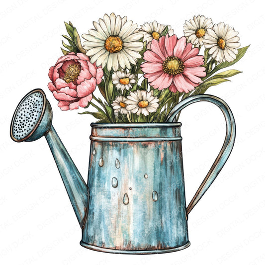 Watering Can with Florals Clipart Set (DDD007443)