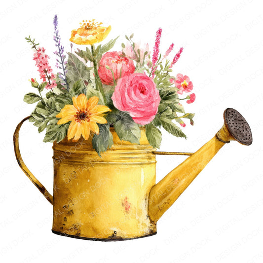Watering Can with Flowers fussy cut sheet in A4 format showing all 12 designs on one printable page
