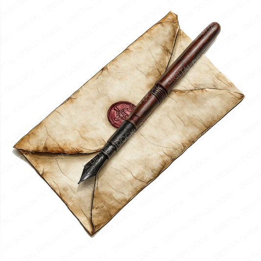 Wax Sealed Letter with Pen fussy cut sheet in US Letter format showing all 12 designs on one printable page