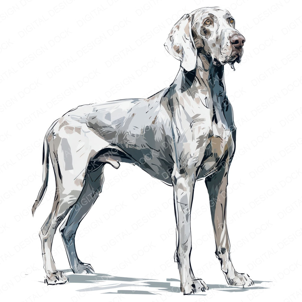 Single Weimaraner Watercolour Dog design shown full size, also included as clipart