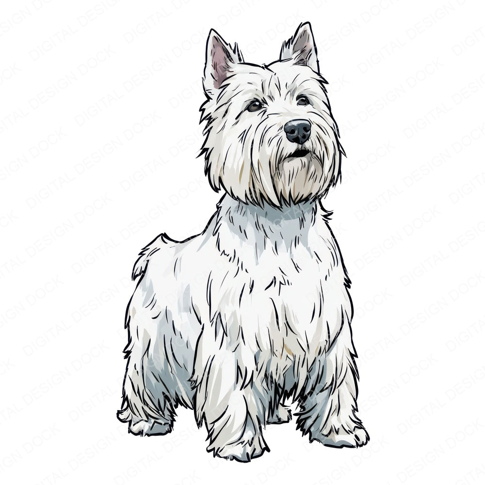 Single West Highland Terrier Watercolour Dog clipart design shown full size
