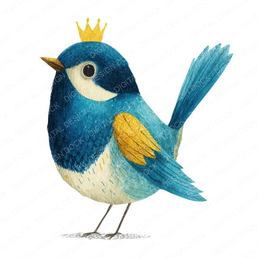 Whimsical Bluebird Crown fussy cut sheet in A4 format showing all 12 designs on one printable page