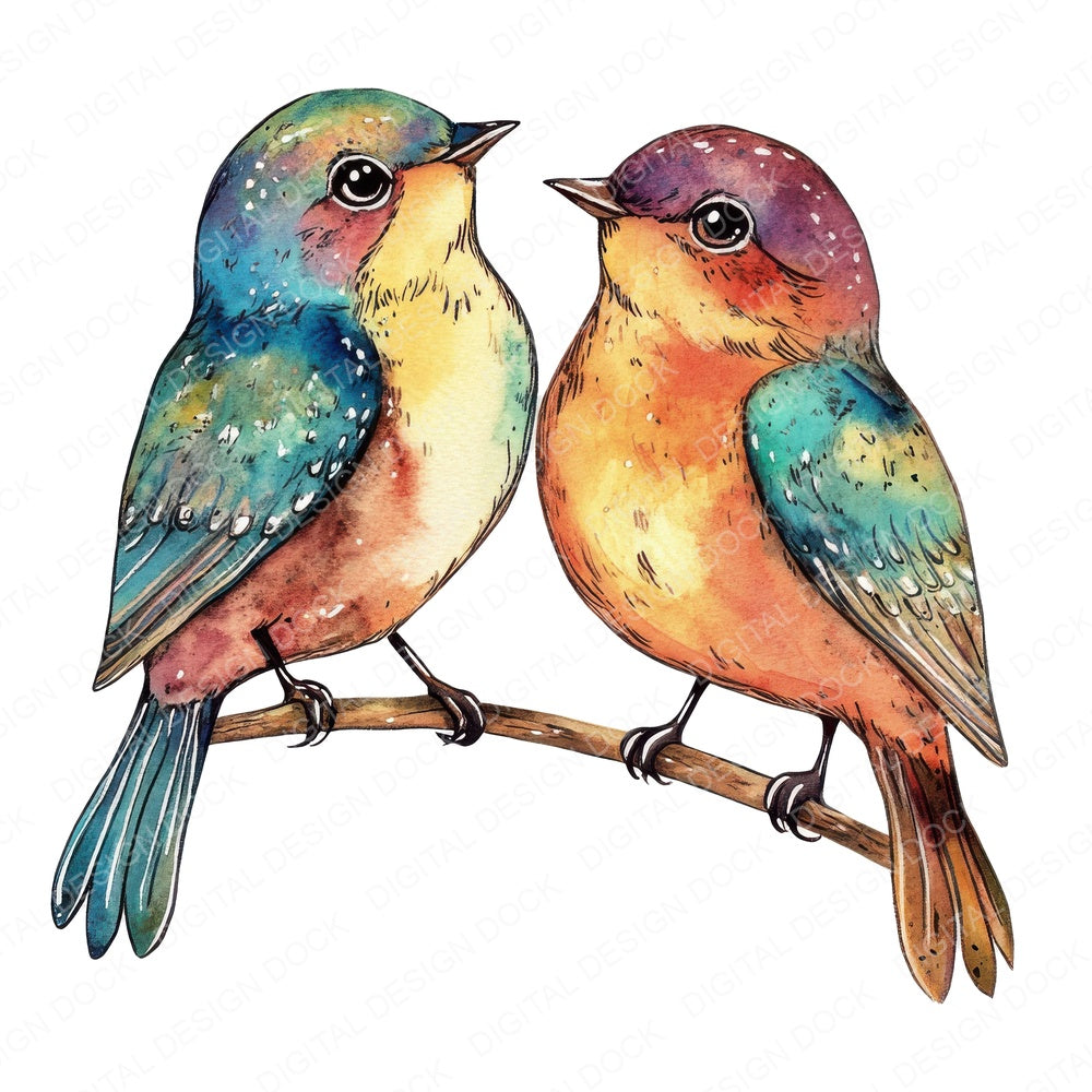 Whimsical Colorful Birds Clipart Set (DDD007453)