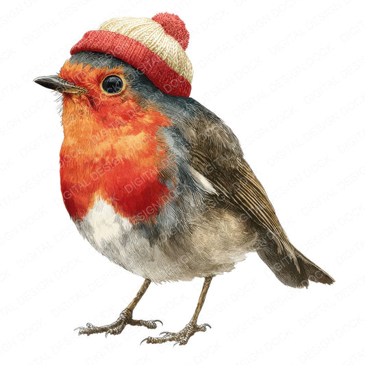 Whimsical Robin Wool Hat fussy cut sheet in US Letter format showing all 12 designs on one printable page