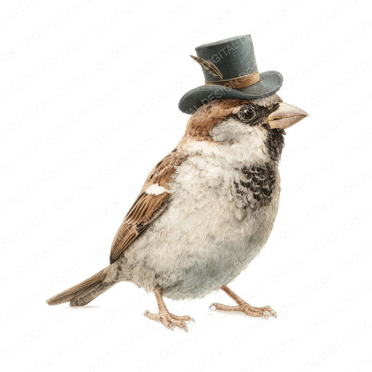 Whimsical Sparrow Top Hat fussy cut sheet in A4 format showing all 12 designs on one printable page