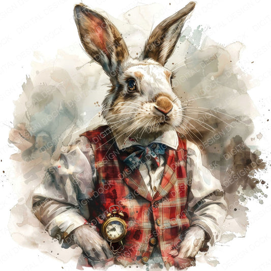 White Rabbit Pocket Watch fussy cut sheet in A4 format showing all 12 designs on one printable page