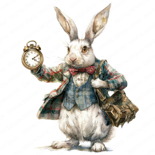 White Rabbit Pocket Watch fussy cut sheet in US Letter format showing all 12 designs on one printable page