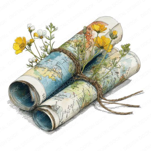 Wildflower Adventure Map fussy cut sheet in US Letter format showing all 12 designs on one printable page