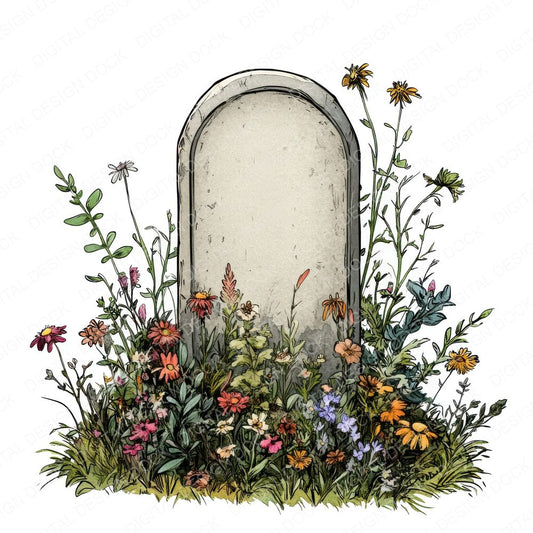 Wildflower Blank Floral Headstone Clipart Set (DDD007472)