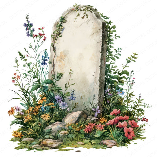 Wildflower Blank Floral Headstone fussy cut sheet in US Letter format showing all 12 designs on one printable page