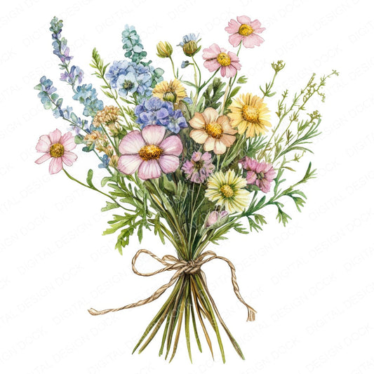 Wildflower Bouquet fussy cut sheet in US Letter format showing all 12 designs on one printable page