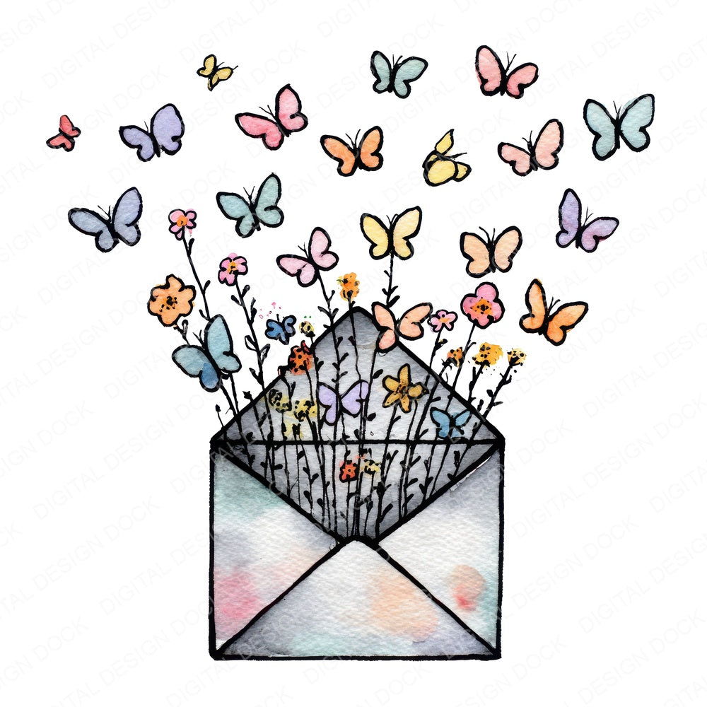 Wildflower Butterfly Mail fussy cut sheet in US Letter format showing all 12 designs on one printable page