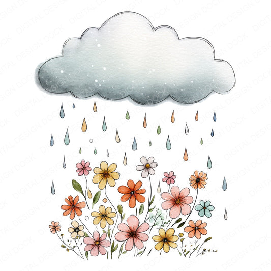 Wildflower Gentle Rain Cloud fussy cut sheet in US Letter format showing all 12 designs on one printable page