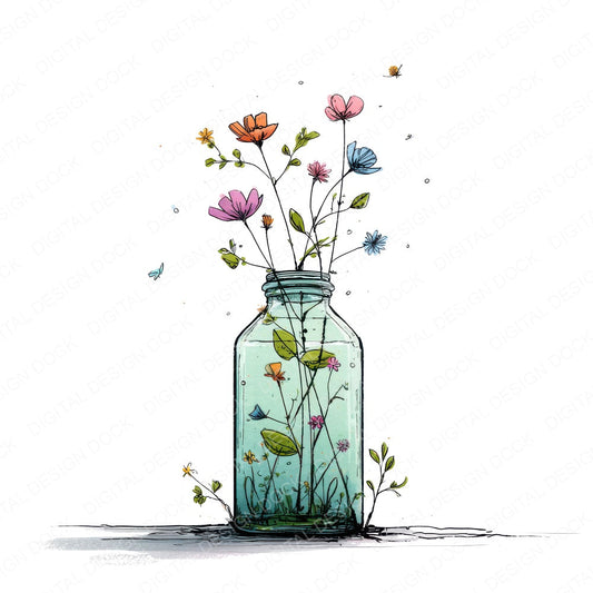 Wildflower Glass Bottle fussy cut sheet in A4 format showing all 12 designs on one printable page