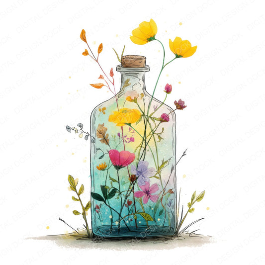 Wildflower Glass Bottle fussy cut sheet in US Letter format showing all 12 designs on one printable page