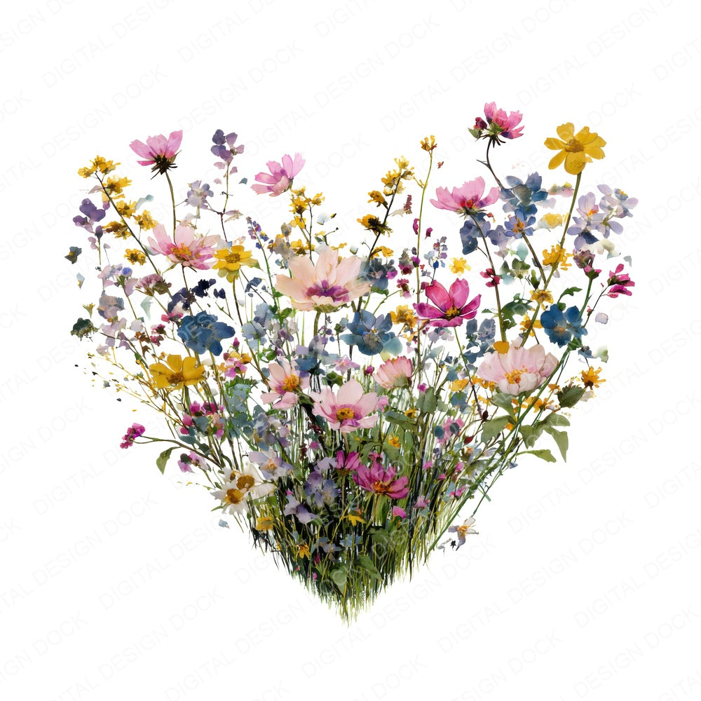 Wildflower Heart Bouquet fussy cut sheet in A4 format showing all 12 designs on one printable page