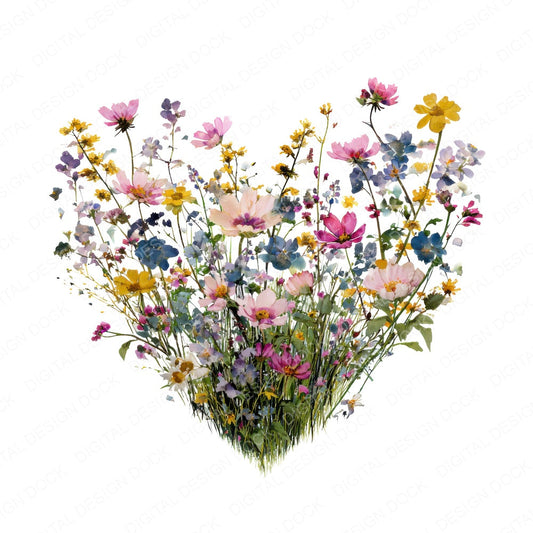 Wildflower Heart Bouquet fussy cut sheet in A4 format showing all 12 designs on one printable page