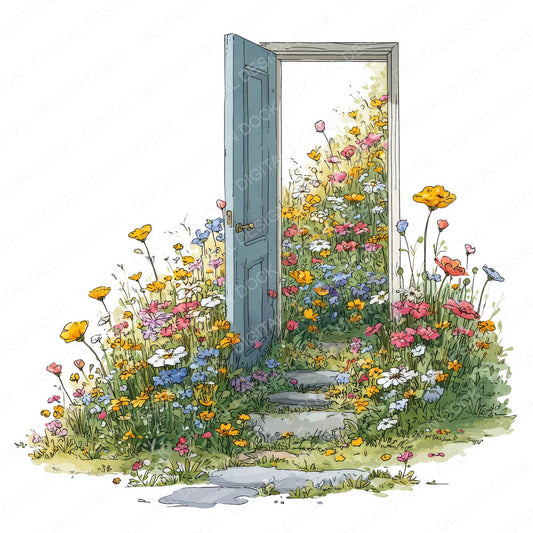 Wildflower Hidden Door fussy cut sheet in A4 format showing all 12 designs on one printable page