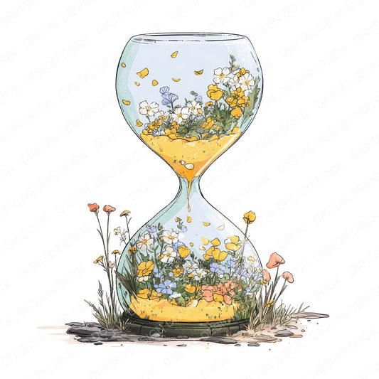 Wildflower Hourglass Time fussy cut sheet in A4 format showing all 12 designs on one printable page