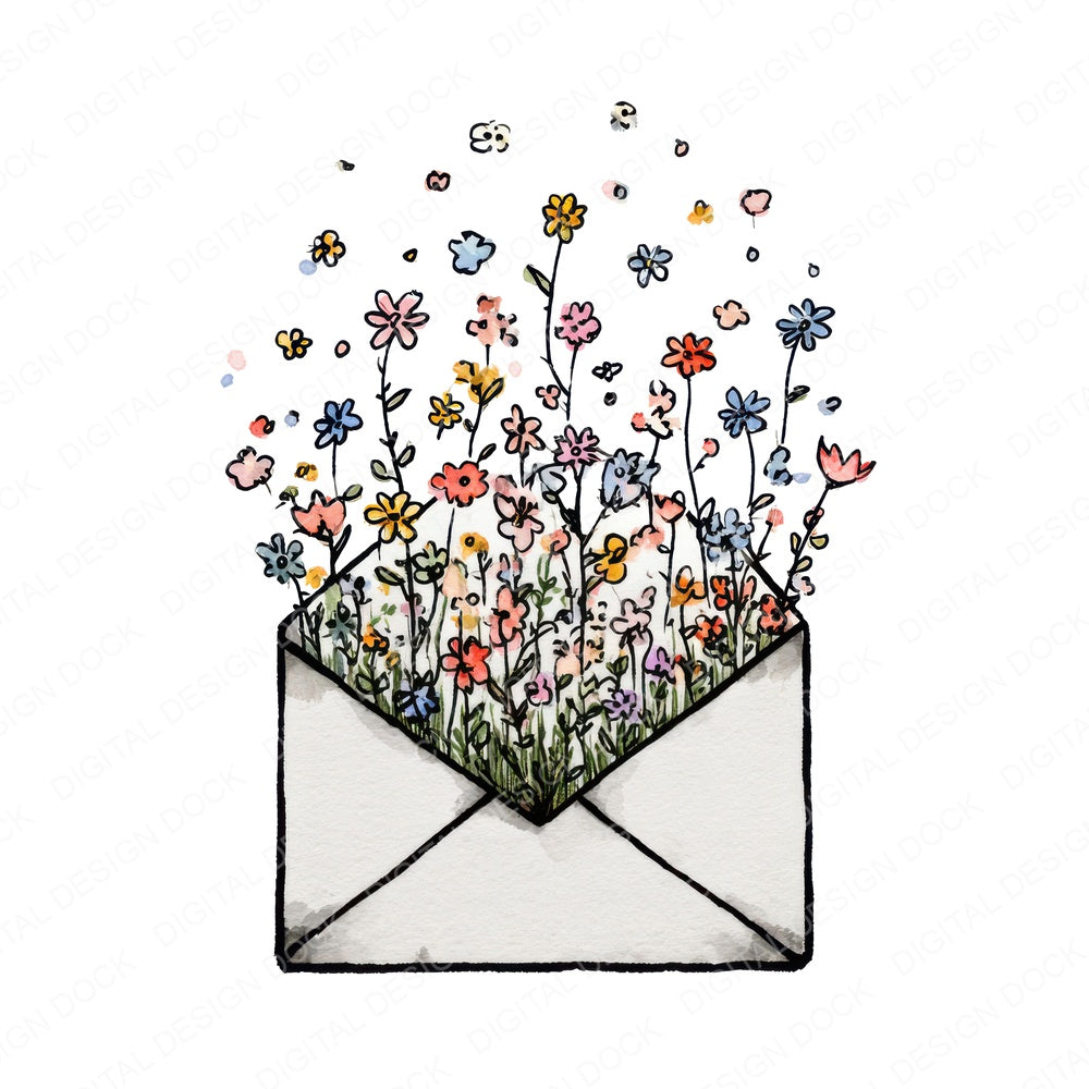 Wildflower Love Letter fussy cut sheet in US Letter format showing all 12 designs on one printable page