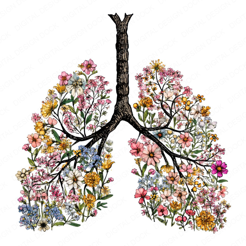 Wildflower Lungs Breath Bloom fussy cut sheet in US Letter format showing all 12 designs on one printable page