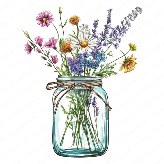 Wildflower Mason Jar fussy cut sheet in A4 format showing all 12 designs on one printable page