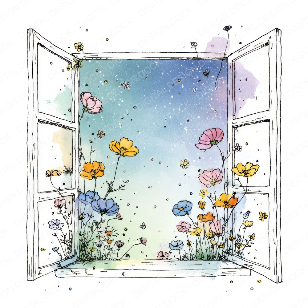 Wildflower Open Window fussy cut sheet in US Letter format showing all 12 designs on one printable page