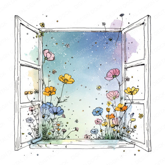 Wildflower Open Window fussy cut sheet in US Letter format showing all 12 designs on one printable page