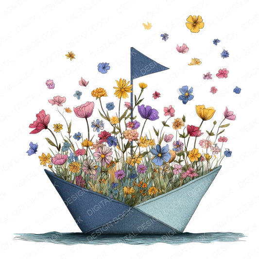Wildflower Boat fussy cut sheet in US Letter format showing all 12 designs on one printable page