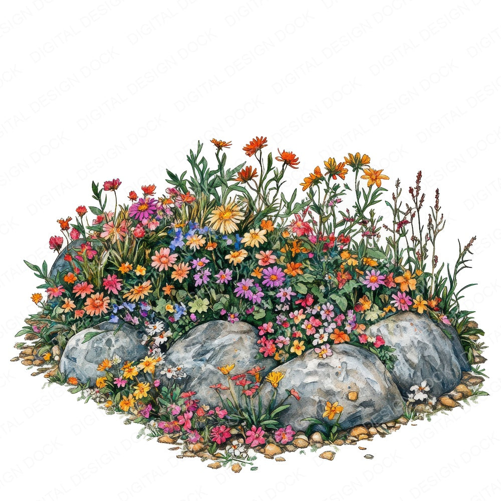 Wildflower Rockery Flowerbed fussy cut sheet in A4 format showing all 12 designs on one printable page