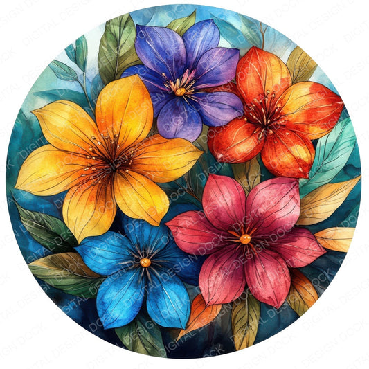 Wildflower Round Design fussy cut sheet in US Letter format showing all 12 designs on one printable page