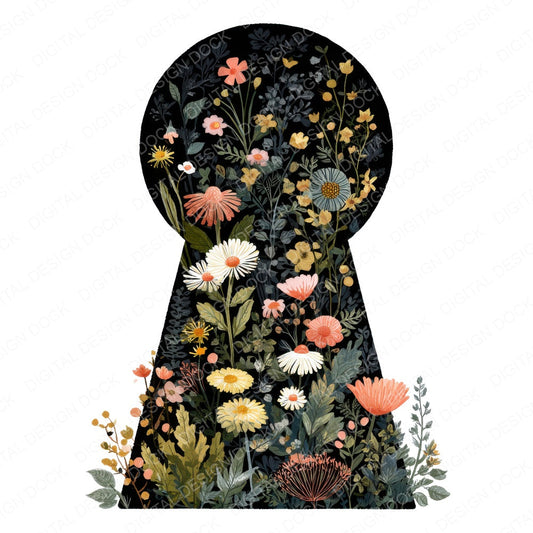 Wildflower Secret Garden Keyhole fussy cut sheet in A4 format showing all 12 designs on one printable page