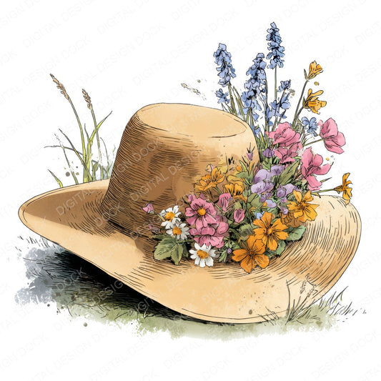 Wildflower Straw Hat fussy cut sheet in A4 format showing all 12 designs on one printable page
