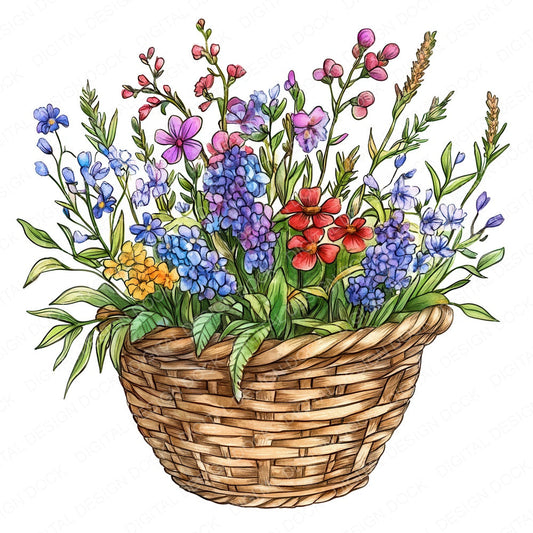 Wildflower Wicker Basket fussy cut sheet in A4 format showing all 12 designs on one printable page