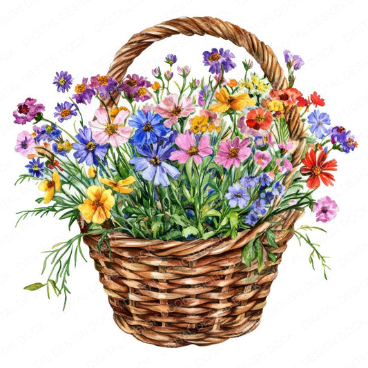 Wildflower Wicker Basket fussy cut sheet in US Letter format showing all 12 designs on one printable page