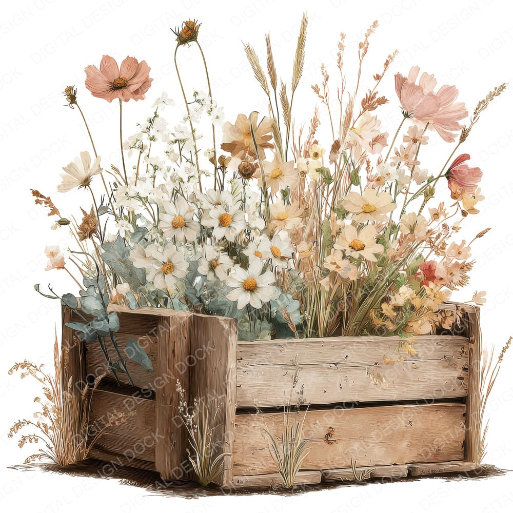 Wildflower Wooden Crate fussy cut sheet in A4 format showing all 12 designs on one printable page