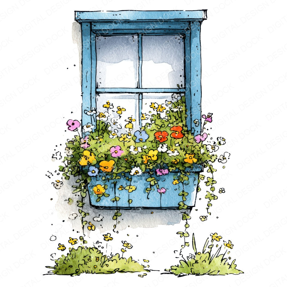 Window Planter Wildflowers fussy cut sheet in US Letter format showing all 12 designs on one printable page