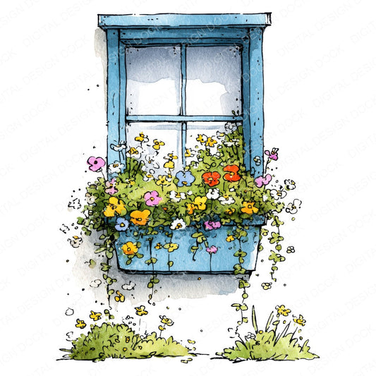 Window Planter Wildflowers fussy cut sheet in US Letter format showing all 12 designs on one printable page