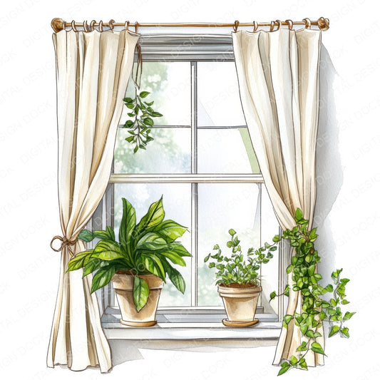 Window with Plants fussy cut sheet in A4 format showing all 12 designs on one printable page