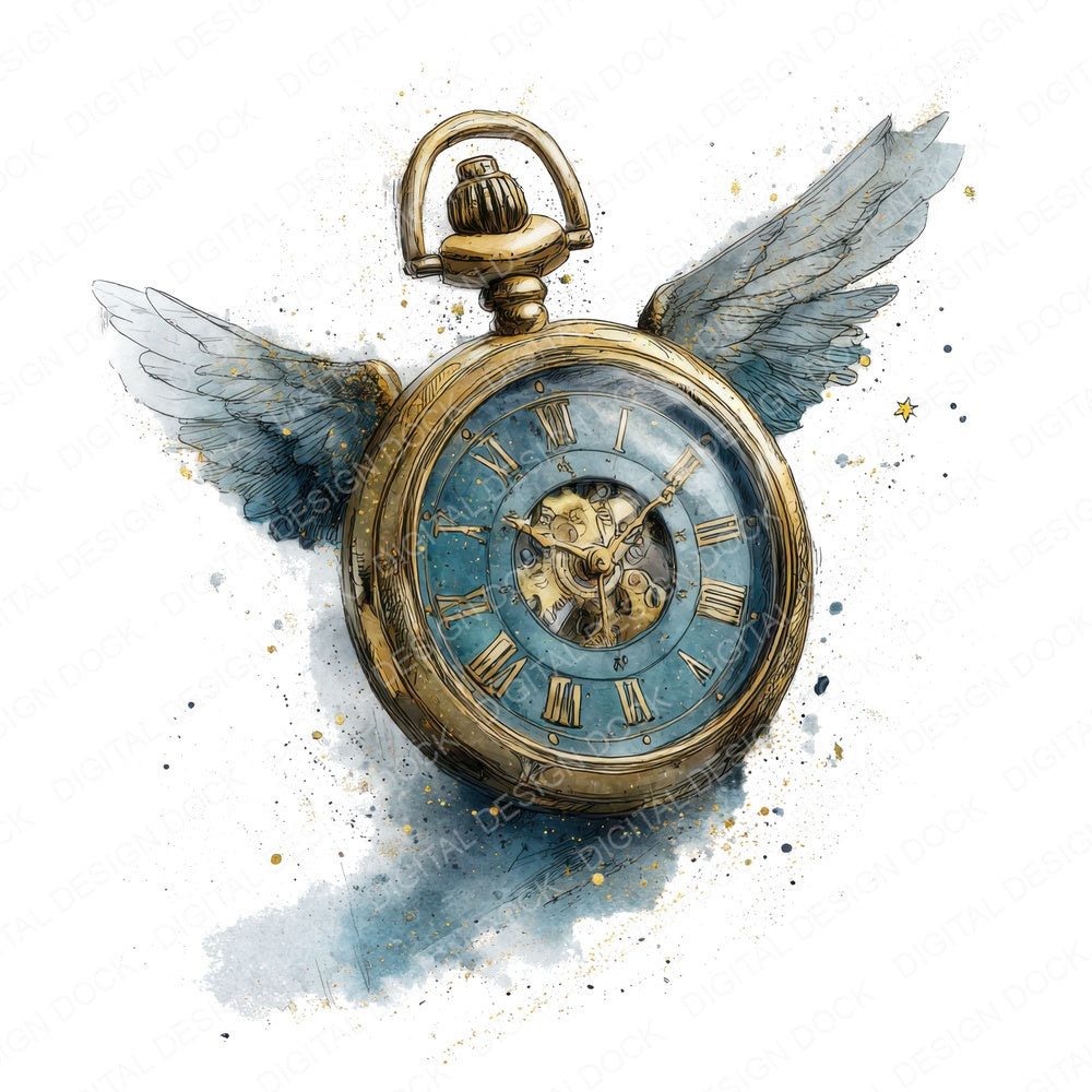 Winged Pocket Watch fussy cut sheet in A4 format showing all 12 designs on one printable page