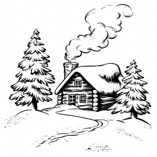 Winter Cabin Colouring Page fussy cut sheet in A4 format showing all 12 designs on one printable page