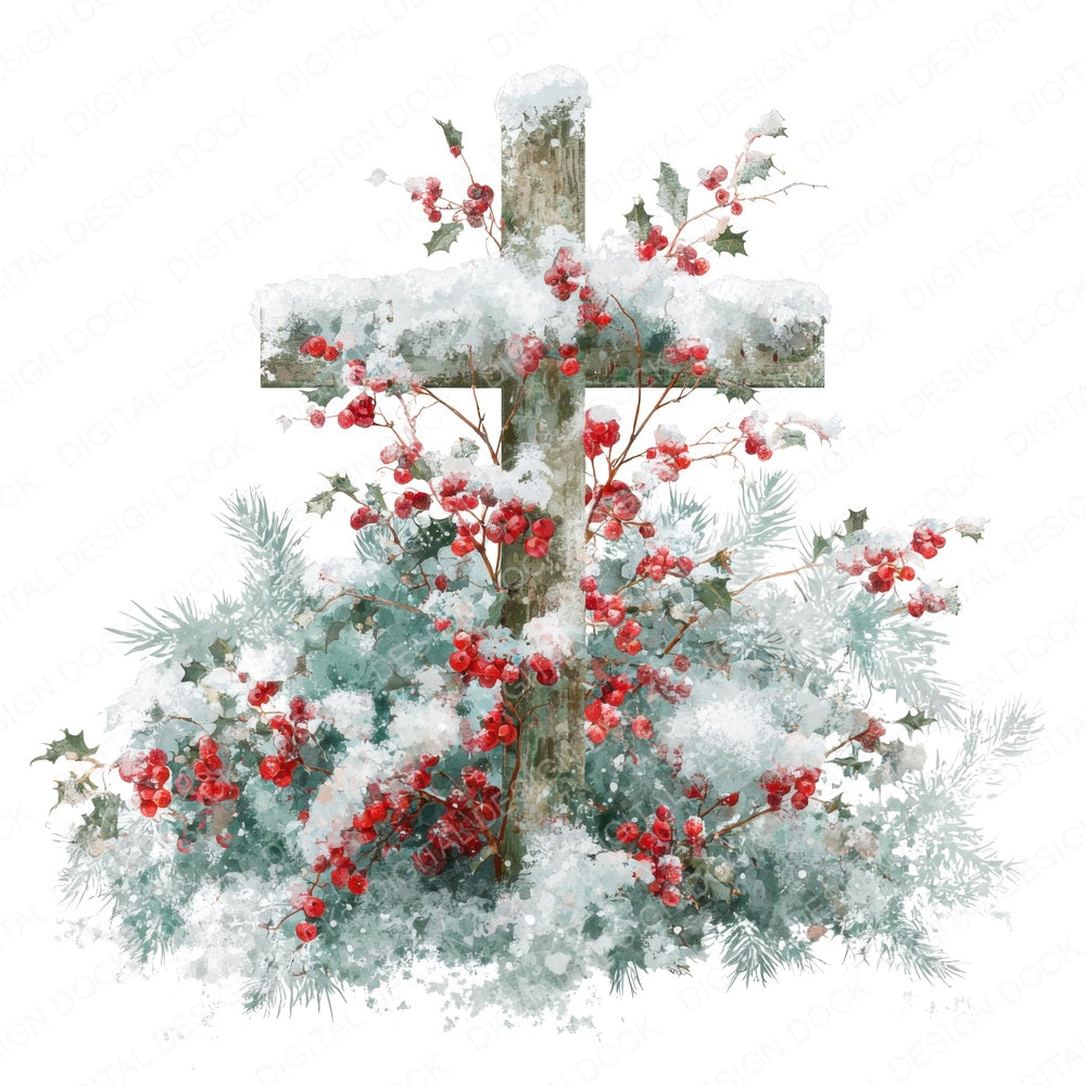 Winter Cross with Snow and Pine fussy cut sheet in A4 format showing all 12 designs on one printable page