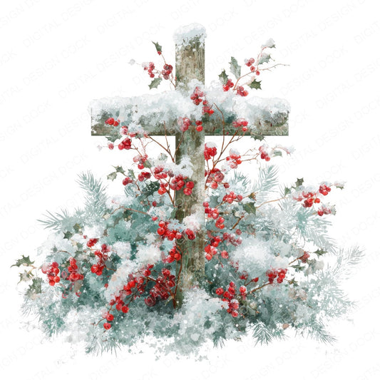 Winter Cross with Snow and Pine fussy cut sheet in A4 format showing all 12 designs on one printable page