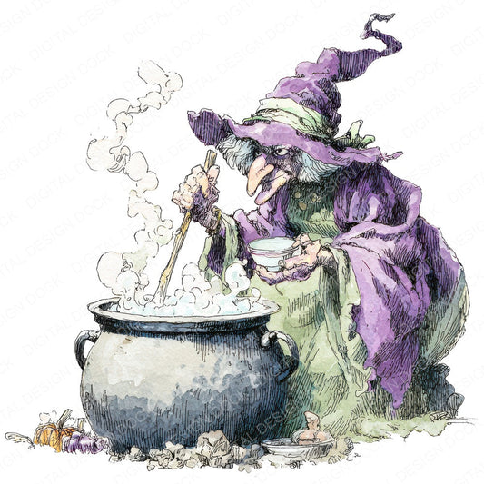 Witch Teacup Brew fussy cut sheet in A4 format showing all 12 designs on one printable page