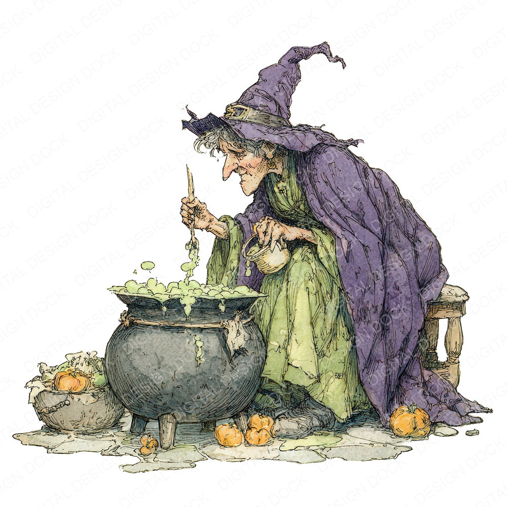 Witch Teacup Brew fussy cut sheet in US Letter format showing all 12 designs on one printable page