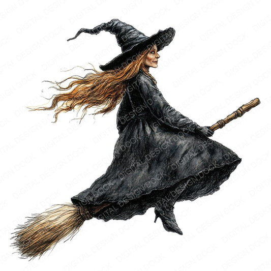 Witch on a Broom Clipart Set (DDD007526)