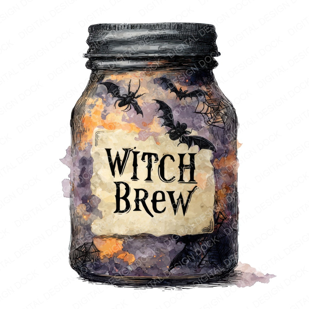 Witchs Brew Halloween Jar fussy cut sheet in A4 format showing all 12 designs on one printable page