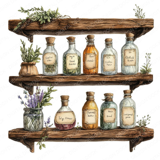 Witchs Potion Shelf fussy cut sheet in A4 format showing all 12 designs on one printable page