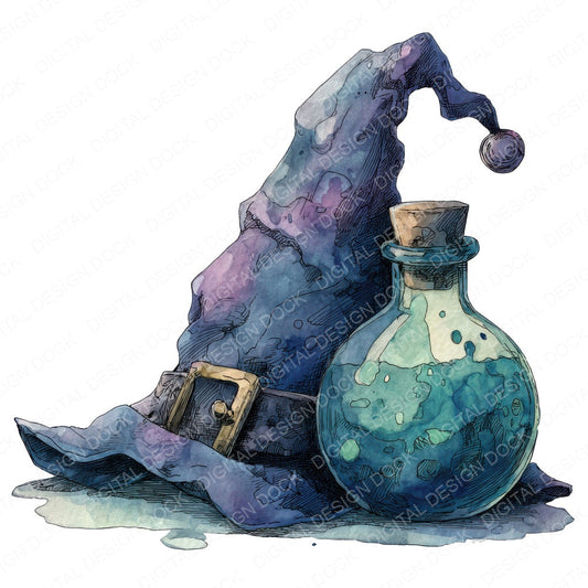 Wizard Hat Potion fussy cut sheet in A4 format showing all 12 designs on one printable page